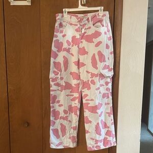 Pink and White Cow Print Pants